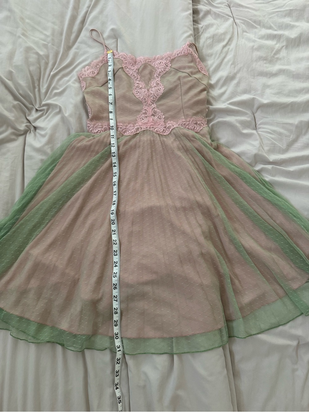 Betsey Johnson pink green lace slip dress with floral embroidery size 8 vintage - Picture 9 of 9